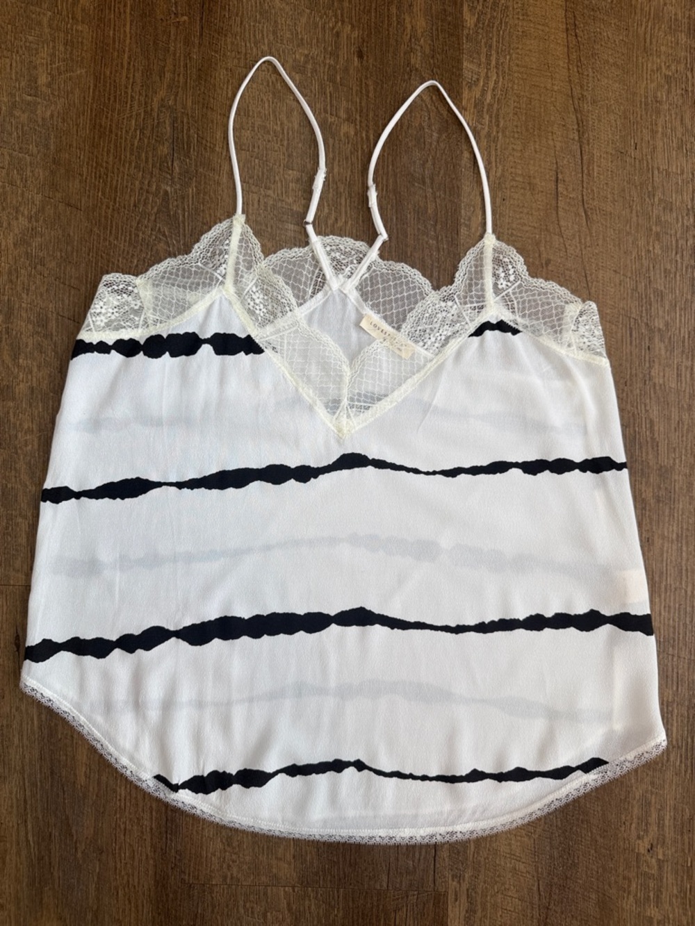 Lovestitch Women’s White Lace-Trim with Irregular Black Stripe Cami Size Small
